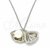 Sterling Silver Pendant Necklace, Shell Design, with White Micro Pave and Ivory Pearl, Polished, Rhodium Finish, 04.336.0129.16