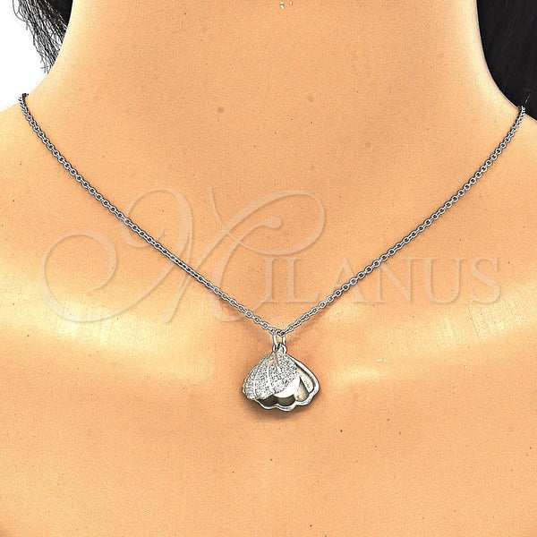 Sterling Silver Necklace — Pendant Necklace Shell Design with White Micro Pave — alternate product view — SKU 129461 | Plata 925 collar — Pendant Necklace Shell diseño with blanco Micro Pave — SKU 129461