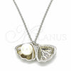 Sterling Silver Pendant Necklace, Shell Design, with White Micro Pave and Ivory Pearl, Polished, Rhodium Finish, 04.336.0129.16 (01 MM Thickness, 16 Inches Length)