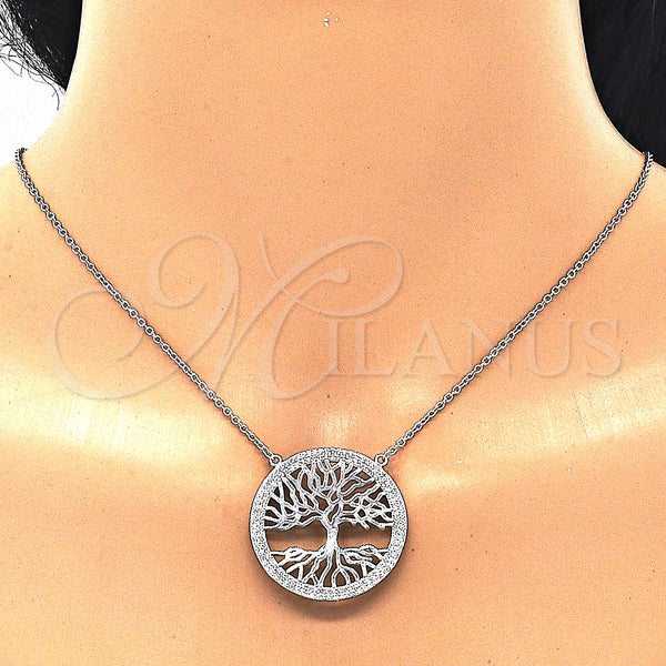Sterling Silver Necklace — Pendant Necklace Tree Design with White Micro Pave — alternate product view — SKU 129465 | Plata 925 collar — Pendant Necklace Tree diseño with blanco Micro Pave — SKU 129465