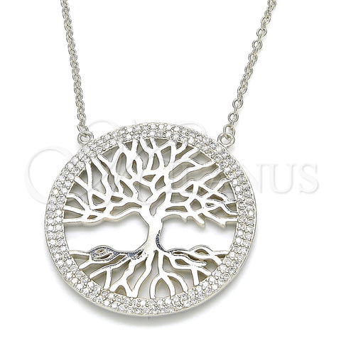 Sterling Silver Pendant Necklace, Tree Design, with White Micro Pave, Polished, Rhodium Finish, 04.336.0133.16 (01 MM Thickness, 16 Inches Length)