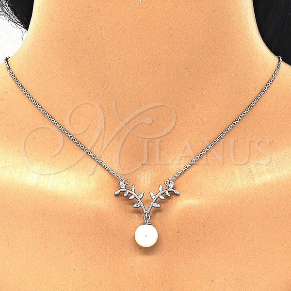 Sterling Silver Necklace — Pendant Necklace with White Cubic Zirconia and Ivory — alternate product view — SKU 129468 | Plata 925 collar — Pendant Necklace with blanco Cubic Zirconia and Ivory — SKU 129468