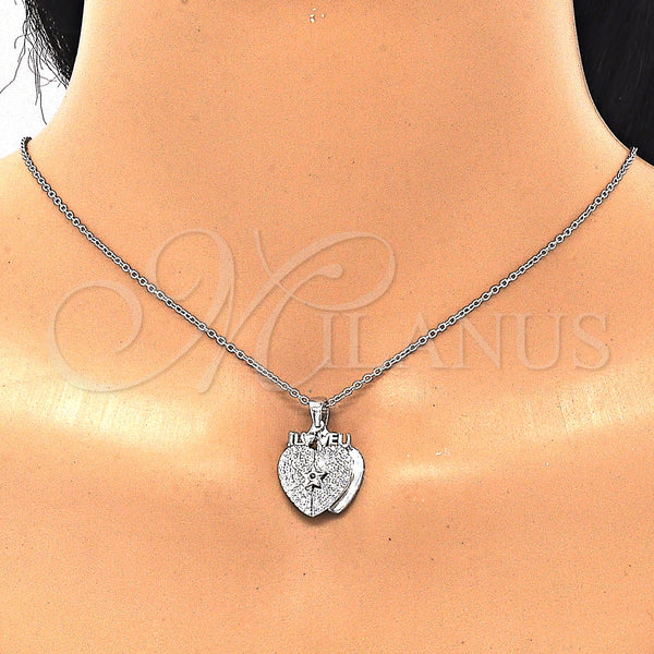 Sterling Silver Necklace — Pendant Necklace Heart and Star Design with White — alternate product view — SKU 129470 | Plata 925 collar — Pendant Necklace corazón and estrella diseño with blanco — SKU 129470