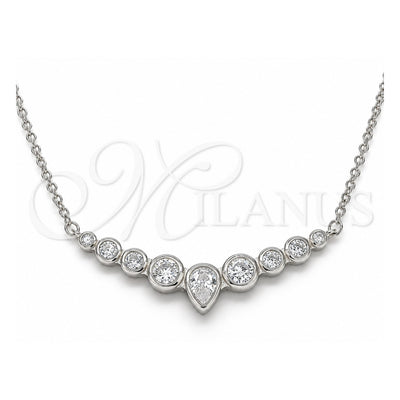Sterling Silver Pendant Necklace, Teardrop Design, with White Cubic Zirconia, Polished, Rhodium Finish, 04.336.0139.16 (01 MM Thickness, 16 Inches Length)