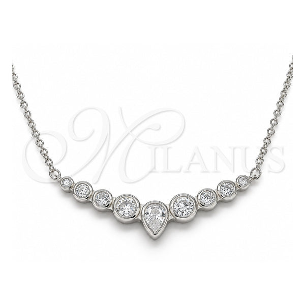 Sterling Silver Pendant Necklace, Teardrop Design, with White Cubic Zirconia, Polished, Rhodium Finish, 04.336.0139.16 (01 MM Thickness, 16 Inches Length)