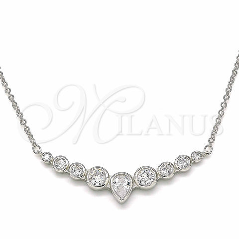 Sterling Silver Pendant Necklace, Teardrop Design, with White Cubic Zirconia, Polished, Rhodium Finish, 04.336.0139.16 (01 MM Thickness, 16 Inches Length)
