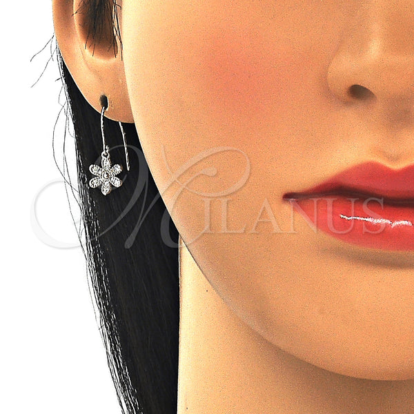 Sterling Silver Ring — Dangle Earring Flower Design with White Cubic Zirconia — alternate product view — SKU 129472 | Plata 925 anillo — Dangle Earring flor diseño with blanco Cubic Zirconia — SKU 129472