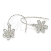 Sterling Silver Dangle Earring, Flower Design, with White Cubic Zirconia, Polished, Rhodium Finish, 02.366.0001