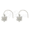 Sterling Silver Dangle Earring, Flower Design, with White Cubic Zirconia, Polished, Rhodium Finish, 02.366.0001