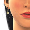 Sterling Silver Dangle Earring, Flower Design, with White Cubic Zirconia, Polished, Golden Finish, 02.366.0001.1