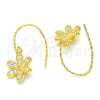 Sterling Silver Dangle Earring, Flower Design, with White Cubic Zirconia, Polished, Golden Finish, 02.366.0001.1