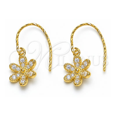 Sterling Silver Dangle Earring, Flower Design, with White Cubic Zirconia, Polished, Golden Finish, 02.366.0001.1