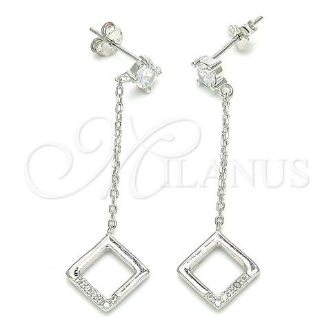 Sterling Silver Long Earring, with Multicolor Cubic Zirconia, Polished, Rhodium Finish, 02.366.0003
