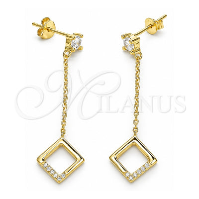 Sterling Silver Long Earring, with White Cubic Zirconia, Polished, Golden Finish, 02.366.0003.1