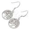Sterling Silver Dangle Earring, Tree Design, with White Cubic Zirconia, Polished, Rhodium Finish, 02.366.0006