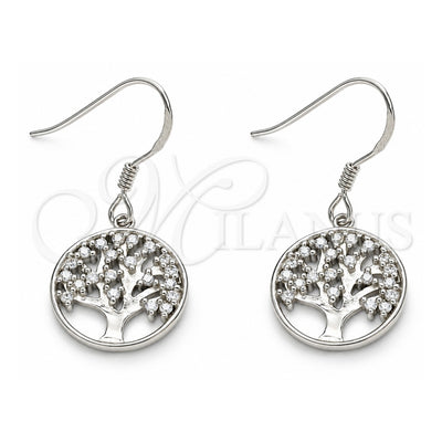 Sterling Silver Dangle Earring, Tree Design, with White Cubic Zirconia, Polished, Rhodium Finish, 02.366.0006