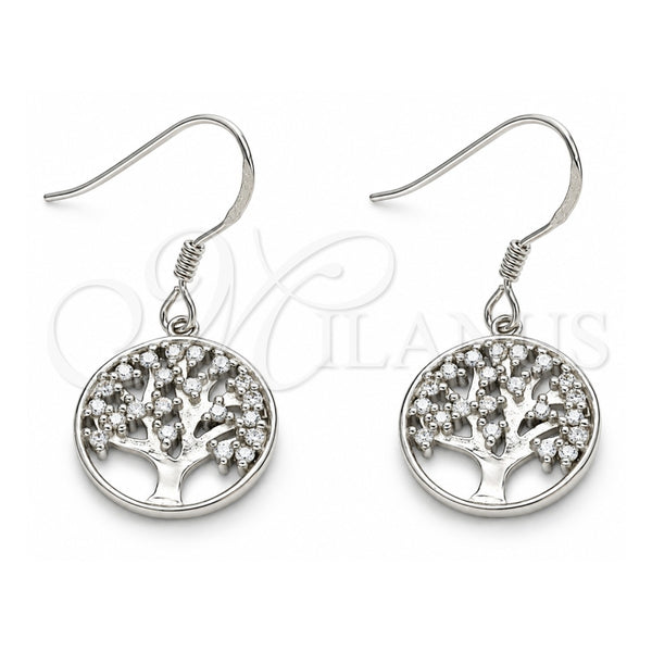 Sterling Silver Dangle Earring, Tree Design, with White Cubic Zirconia, Polished, Rhodium Finish, 02.366.0006