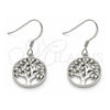 Sterling Silver Dangle Earring, Tree Design, with White Cubic Zirconia, Polished, Rhodium Finish, 02.366.0006