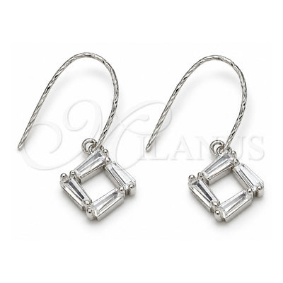 Sterling Silver Dangle Earring, with White Cubic Zirconia, Polished, Rhodium Finish, 02.366.0007