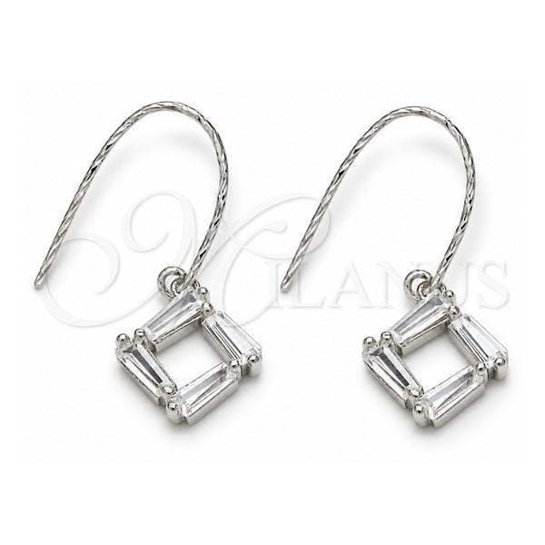 Sterling Silver Dangle Earring, with White Cubic Zirconia, Polished, Rhodium Finish, 02.366.0007