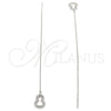 Sterling Silver Threader Earring, with White Micro Pave, Polished, Rhodium Finish, 02.366.0010