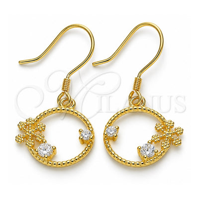 Sterling Silver Dangle Earring, with White Cubic Zirconia, Polished, Golden Finish, 02.366.0013.1
