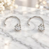 Sterling Silver Stud Earring, Flower Design, with White Cubic Zirconia, Polished, Rhodium Finish, 02.366.0016