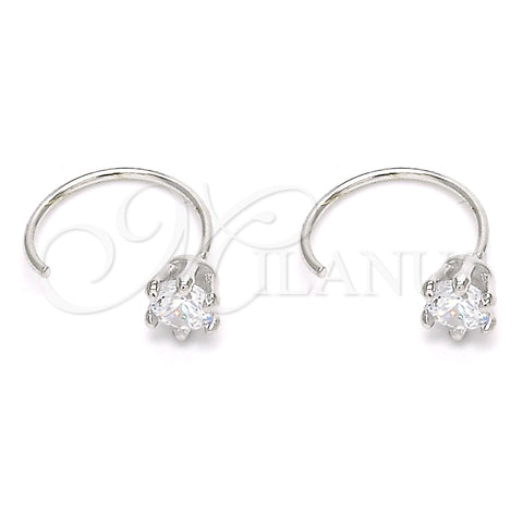 Sterling Silver Stud Earring, Flower Design, with White Cubic Zirconia, Polished, Rhodium Finish, 02.366.0016