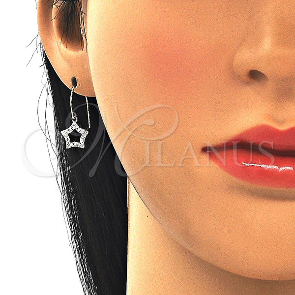 Sterling Silver Ring — Dangle Earring Star Design with White Cubic Zirconia — alternate product view — SKU 129497 | Plata 925 anillo — Dangle Earring estrella diseño with blanco Cubic Zirconia — SKU 129497