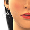 Sterling Silver Dangle Earring, Star Design, with White Cubic Zirconia, Polished, Rhodium Finish, 02.366.0017