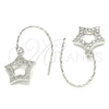 Sterling Silver Dangle Earring, Star Design, with White Cubic Zirconia, Polished, Rhodium Finish, 02.366.0017