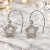 Sterling Silver Dangle Earring, Star Design, with White Cubic Zirconia, Polished, Rhodium Finish, 02.366.0017