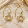 Sterling Silver Dangle Earring, Star Design, with White Cubic Zirconia, Polished, Golden Finish, 02.366.0017.1