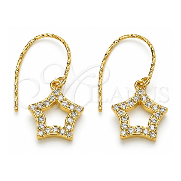 Sterling Silver Dangle Earring, Star Design, with White Cubic Zirconia, Polished, Golden Finish, 02.366.0017.1