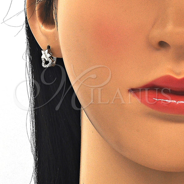 Sterling Silver Hoop Earrings — Huggie Hoop Star and Heart Design with White — alternate product view — SKU 129507 | Plata 925 aretes de aro — Huggie Hoop estrella and corazón diseño with blanco — SKU 129507