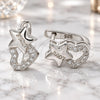 Sterling Silver Huggie Hoop, Star and Heart Design, with White Cubic Zirconia, Polished, Rhodium Finish, 02.186.0181.10