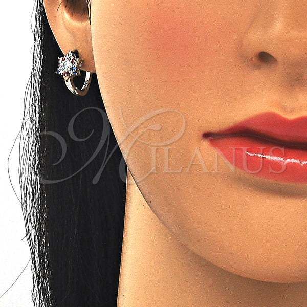Sterling Silver Hoop Earrings — Huggie Hoop with Multicolor Cubic Zirconia Polished 02. — alternate product view — SKU 129508 | Plata 925 aretes de aro — Huggie Hoop with Multicolor Cubic Zirconia pulido 02. — SKU 129508
