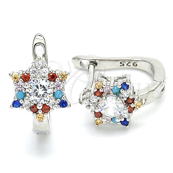 Sterling Silver Hoop Earrings — Huggie Hoop with Multicolor Cubic Zirconia Polished 02. — main product view — SKU 129508 | Plata 925 aretes de aro — Huggie Hoop with Multicolor Cubic Zirconia pulido 02. — SKU 129508