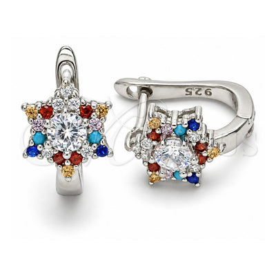 Sterling Silver Huggie Hoop, with Multicolor Cubic Zirconia, Polished, Rhodium Finish, 02.186.0182.12