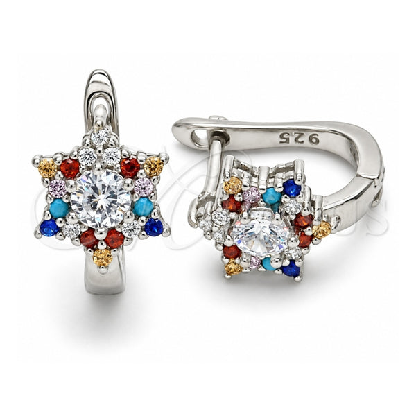 Sterling Silver Huggie Hoop, with Multicolor Cubic Zirconia, Polished, Rhodium Finish, 02.186.0182.12