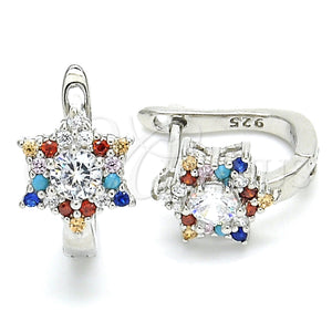 Sterling Silver Hoop Earrings — Huggie Hoop with Multicolor Cubic Zirconia Polished 02. — main product view — SKU 129508 | Plata 925 aretes de aro — Huggie Hoop with Multicolor Cubic Zirconia pulido 02. — SKU 129508