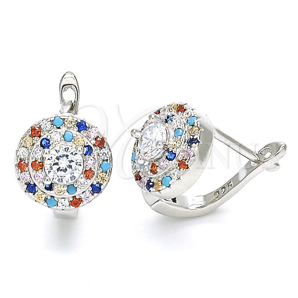 Sterling Silver Hoop Earrings — Huggie Hoop with Multicolor Cubic Zirconia Polished 02. — main product view — SKU 129509 | Plata 925 aretes de aro — Huggie Hoop with Multicolor Cubic Zirconia pulido 02. — SKU 129509