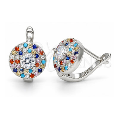 Sterling Silver Huggie Hoop, with Multicolor Cubic Zirconia, Polished, Rhodium Finish, 02.186.0183.12