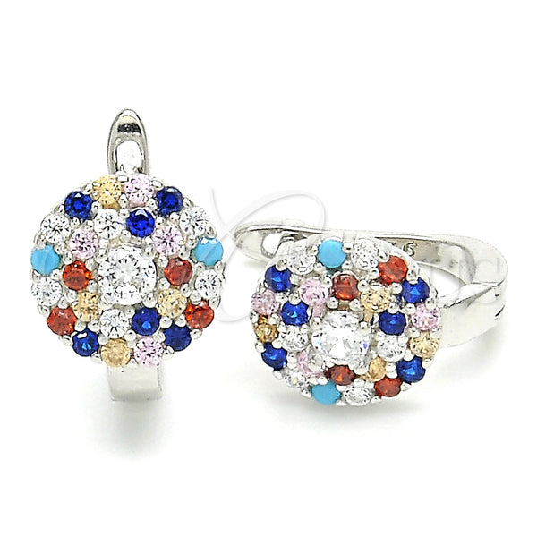 Sterling Silver Hoop Earrings — Huggie Hoop with Multicolor Cubic Zirconia Polished 02. — main product view — SKU 129510 | Plata 925 aretes de aro — Huggie Hoop with Multicolor Cubic Zirconia pulido 02. — SKU 129510