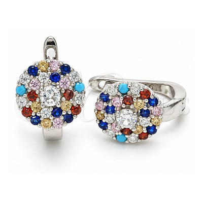 Sterling Silver Huggie Hoop, with Multicolor Cubic Zirconia, Polished, Rhodium Finish, 02.186.0184.12