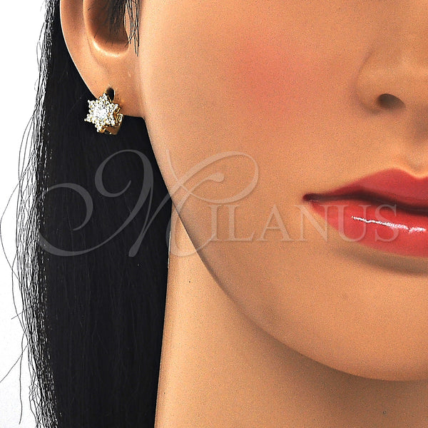 Sterling Silver Hoop Earrings — Huggie Hoop with White Cubic Zirconia Polished 02. — alternate product view — SKU 129511 | Plata 925 aretes de aro — Huggie Hoop with blanco Cubic Zirconia pulido 02. — SKU 129511