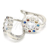 Sterling Silver Huggie Hoop, Flower Design, with Multicolor Cubic Zirconia, Polished, Rhodium Finish, 02.186.0186.12
