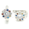 Sterling Silver Huggie Hoop, Flower Design, with Multicolor Cubic Zirconia, Polished, Rhodium Finish, 02.186.0186.12