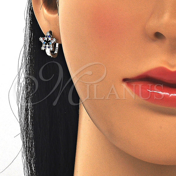 Sterling Silver Hoop Earrings — Huggie Hoop Star Design with Multicolor Cubic Zirconia — alternate product view — SKU 129513 | Plata 925 aretes de aro — Huggie Hoop estrella diseño with Multicolor Cubic Zirconia — SKU 129513