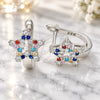 Sterling Silver Huggie Hoop, Star Design, with Multicolor Cubic Zirconia, Polished, Rhodium Finish, 02.186.0187.12
